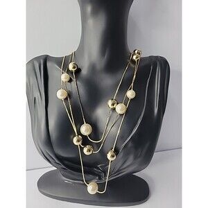 Vintage Gold Tone Multi Strand Necklace Beaded Layered Elegant Party Bride